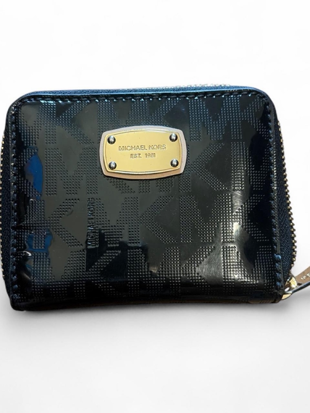 Michael Kors Black Patent Gold Plaque Card Holder